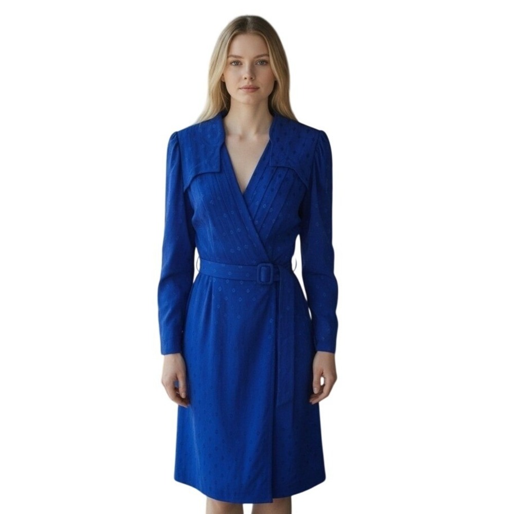 Vintage 80s Wrap Style Midi Dress Belted Classic‎ Elegance Quiet Luxury Size M